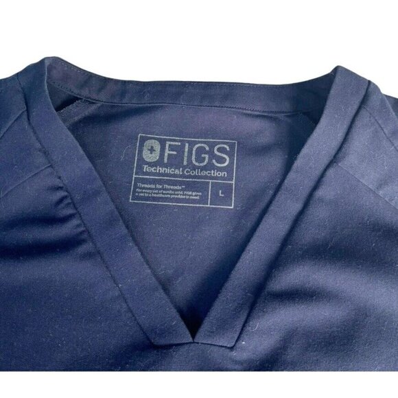 Figs Woman's Sz Large Navy Blue Short Sleeve V Neck Kangaroo Pocket Scrub Top - Picture 5 of 10